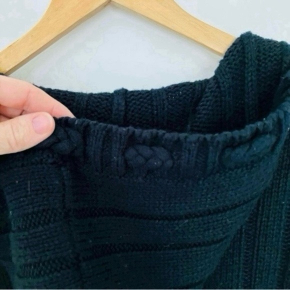 Vintage Black Y2K Cable Knit Hoodie Sweater Project Braided Strand V Neck Grunge - Picture 6 of 11